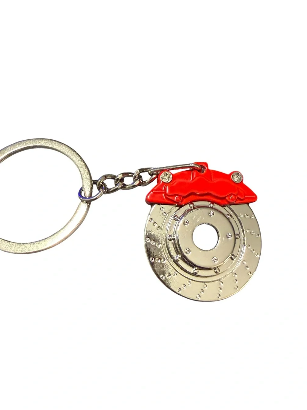 Automotive Brake Rotor & Red Caliper Novelty Keychain Car Enthusiast Gift